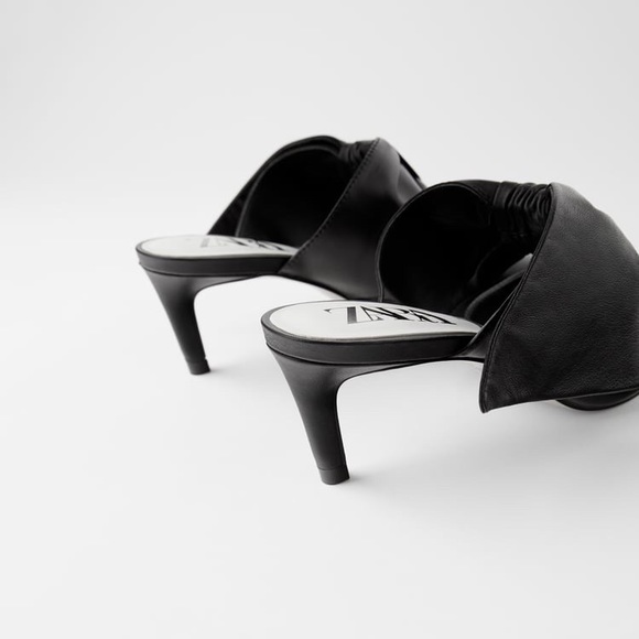 ZARA 100% LEATHER BLACK SLINGBACK HEELS WITH BOW NEW WITH TAGS US 6.5 EUR 37 - Picture 6 of 7